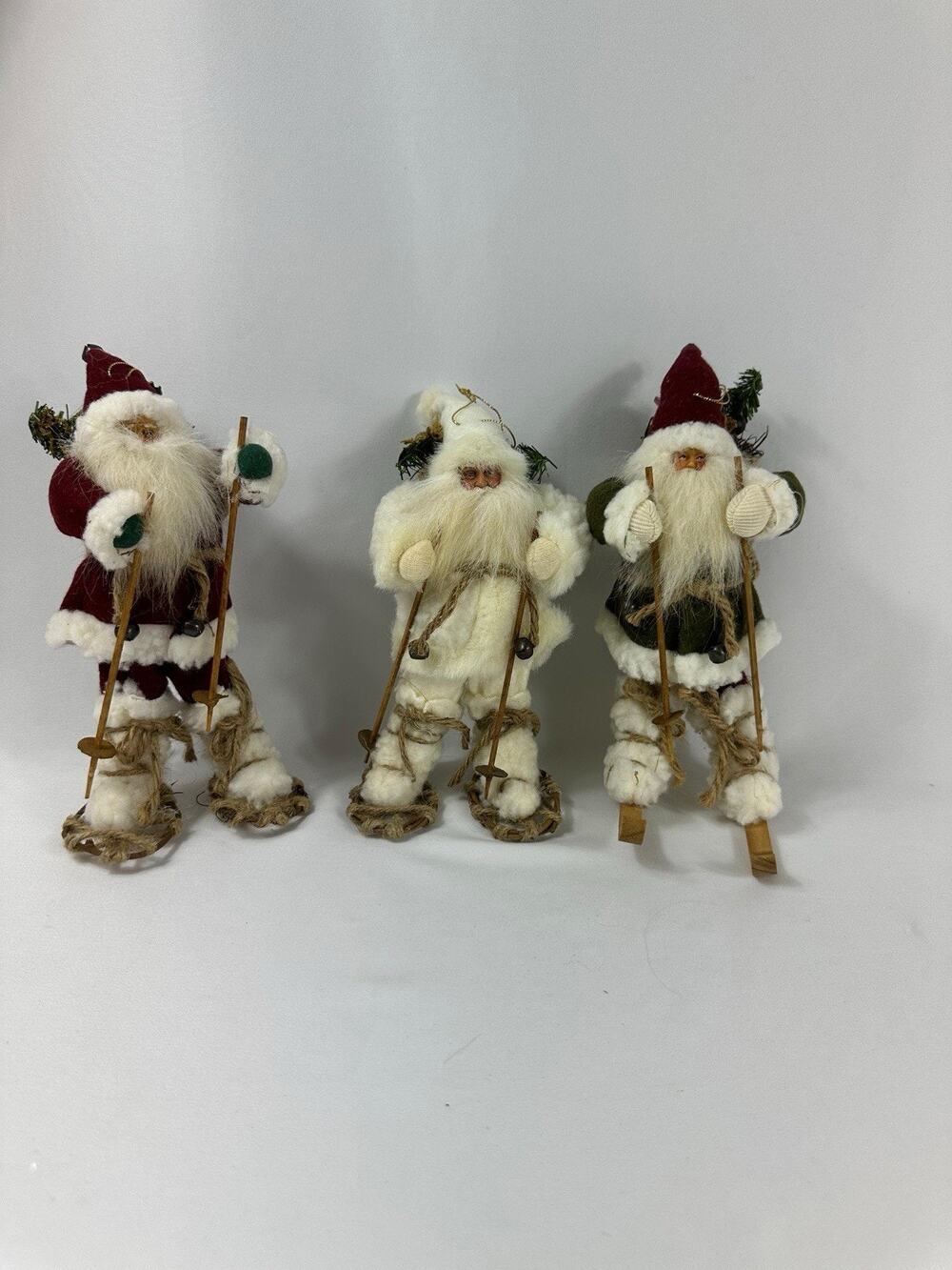 Lot of 3 Vintage Style Santa Claus Ski Figurines Christmas Holiday Decor 8”